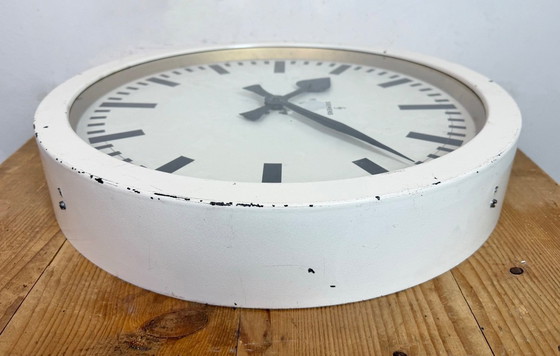 Image 1 of Large White Industrial Factory Wall Clock from Siemens, 1950s