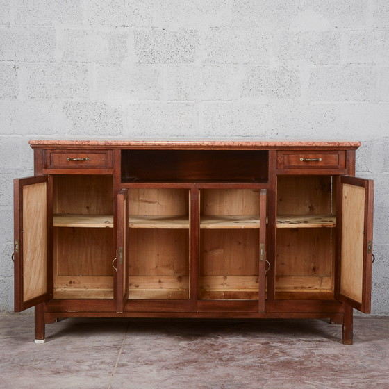 Buffet 4 portes avec compartiment ouvert et plateau en marbre – Vaisseliers, Art Nouveau (photo 2 of 11)