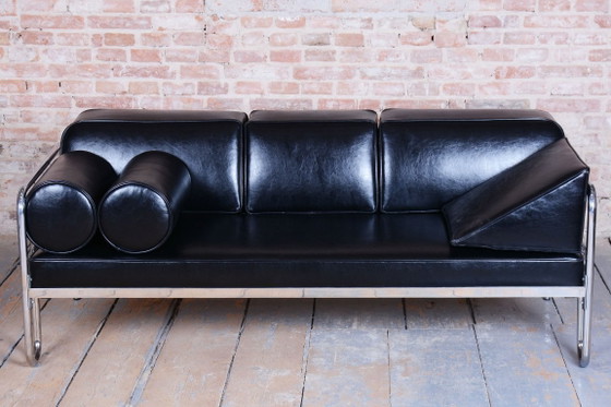 Divano Bauhaus restaurato, acciaio cromato, pelle di alta qualità, ceco, anni '30 – Divani, Leather, Metal (photo 3 of 13)