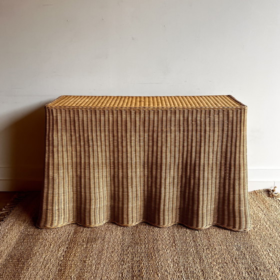 Image 1 of Rieten rotan Trompe L'oeil gedrapeerde consoletafel