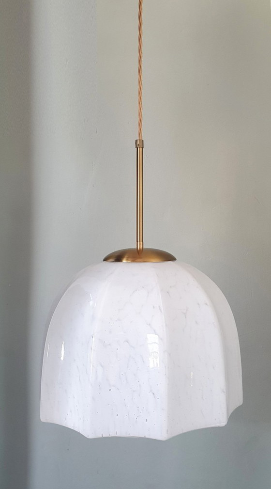 Vintage Large Pendant Lamp of Swirled Glass - Murano Style, Glashütte Limburg, Metal, Murano Glass, Gold (photo 11 of 17)