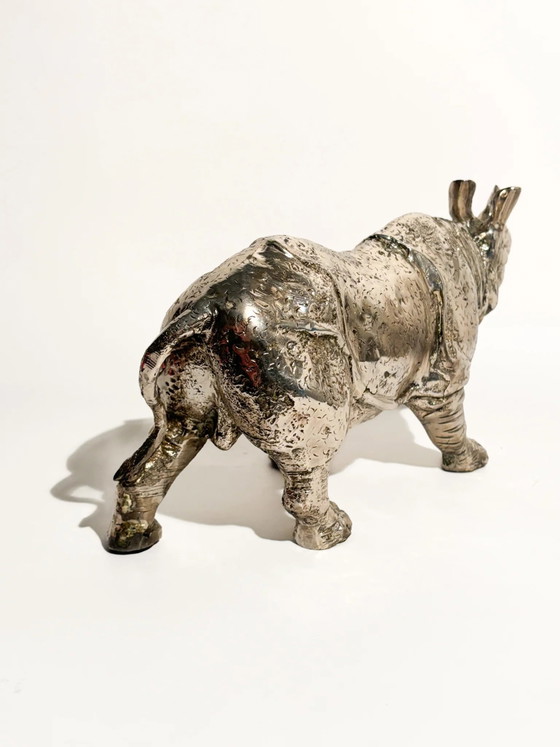 80s Silver-plated Metal Rhinoceros Sculpture (photo 9 of 12)