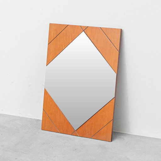 Vintage Mirror with Gold Smoked Glass and Wooden Frame – 70s Italian Design