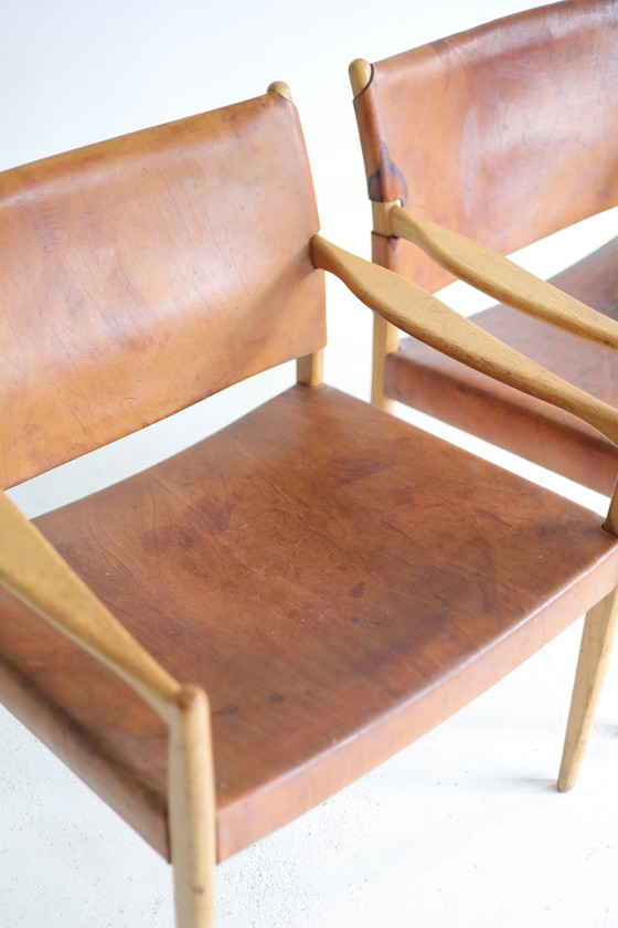Ensemble de deux Fauteuils vintage Modèle Premiär 69, Per-Olaf Scotte Années 60 IKEA – Wood, Leather (photo 4 of 10)