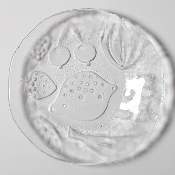 Image 1 of Set of 4 Kosta Boda Tropic Glass Dessert Plates, Scandinavian Fruit Design / 1989
