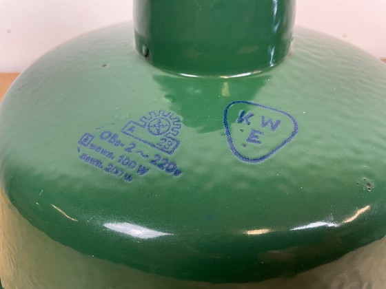 Image 1 of Industrielle grüne Emaille-Hängelampe, 1960er Jahre