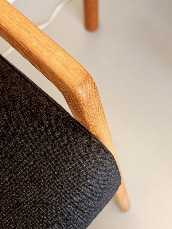 Vintage Scandinavian Armchair, Deep Charcoal Upholstery, Oak Structure, Denmark 1970s – Textile, Wood (photo 6 of 9)