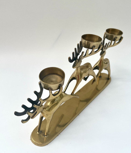 Image 1 of Vintage messing kandelaar met hertmotief – Deens design D&C – Mid-century