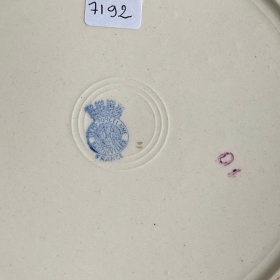 Image 1 of 6 platos de postre antiguos de loza de Badonviller con flores y dorados