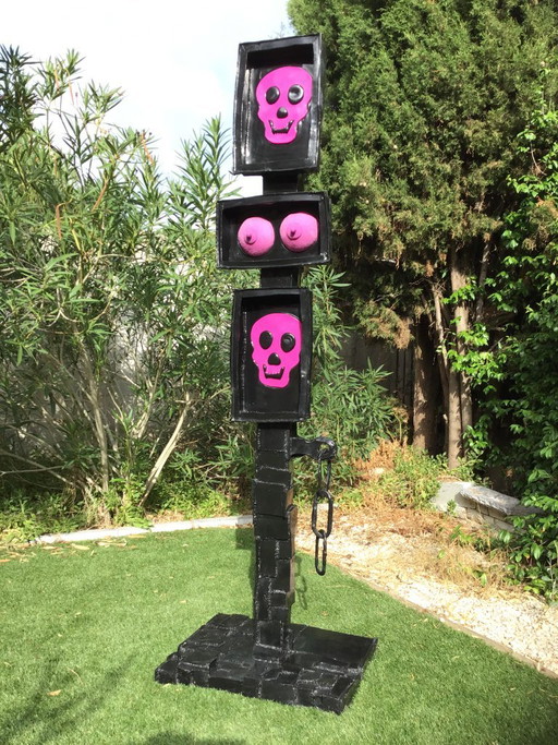 Vintage modernist cubist sculpture by the artist Michel Froment – beeldhouwkunst, Plastic, Metal