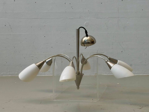 Vintage Chandelier with six tulip-shaped glass shades, 1960s – kroonluchters
