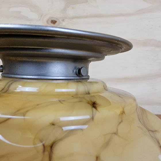 Image 1 of Plafonnier Art Déco ancien en verre marbré (jaune/orange)