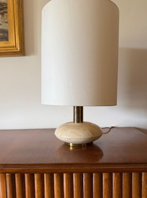 Image 1 of Travertine & brass table lamp base, Italy 1970s