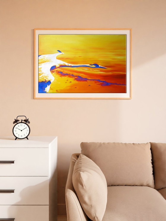 Peinture à l'Huile Originale Art Moderne Symbolisme Ciel Grues Volent – Peintures et dessins, Canvas (photo 2 of 7)