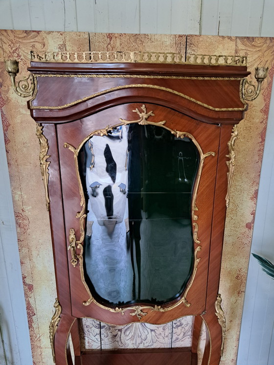 Image 1 of Classic Display case, china cabinet (piece of brass trim missing from raised edge on hood)