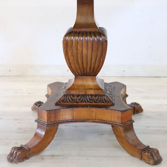 Image 1 of Table d'appoint ou table à thé ancienne en noyer, à un tiroir, extensible, Italie, XIXe siècle