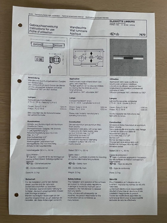 Image 1 of Lampada da parete di design Glashütte Limburg - 7670