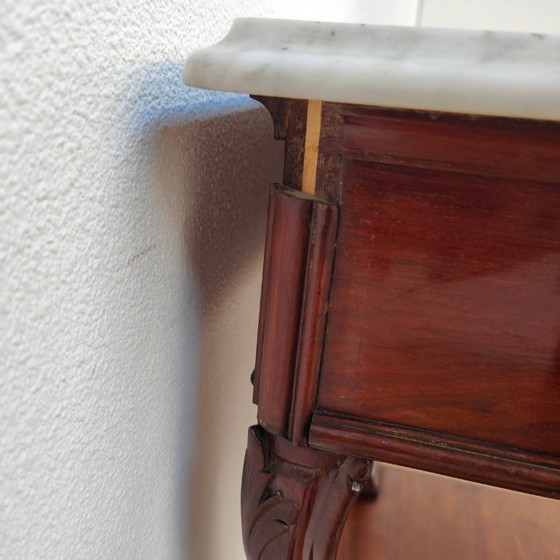Image 1 of Table de chevet ancienne vintage avec plateau en marbre