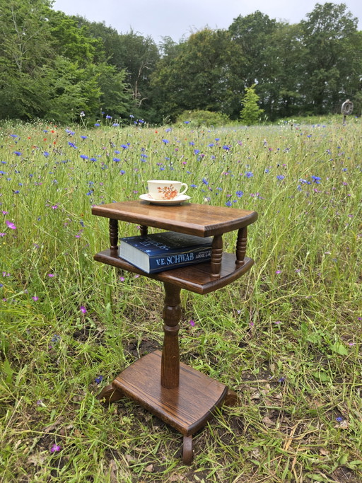 Vintage boeken- en bijzettafel eikenhout