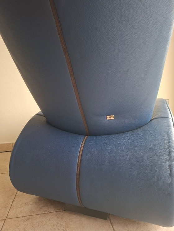 Image 1 of Hülsta Schaukelstuhl - Blaues Nappaleder