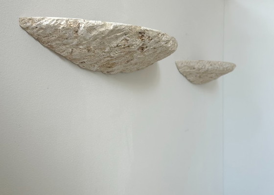 Image 1 of Paar vintage stenen wandlampen, natuurbeige, Italië 1979