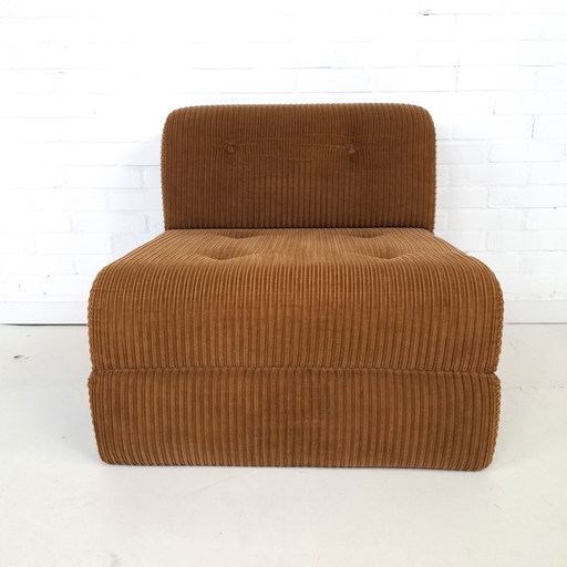 Sillón vintage de pana acanalada marrón, años 70