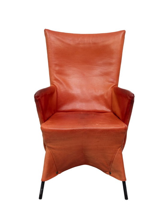 Gerard van der Berg fauteuil met oranje leren rok, jaren 80 – Leather, Dutch Design Style (photo 12 of 40)