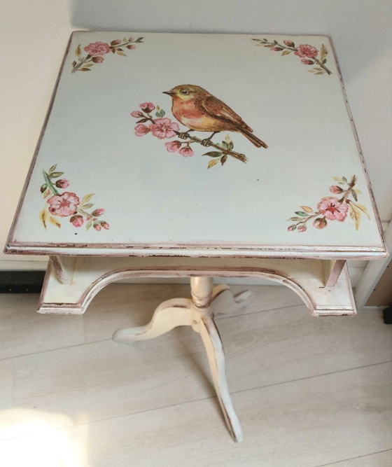 Image 1 of Hand Painted Robin Side Table in English Cottage Style