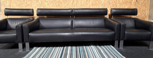 Divano e 2 poltrone Leolux Patachou in pelle nera