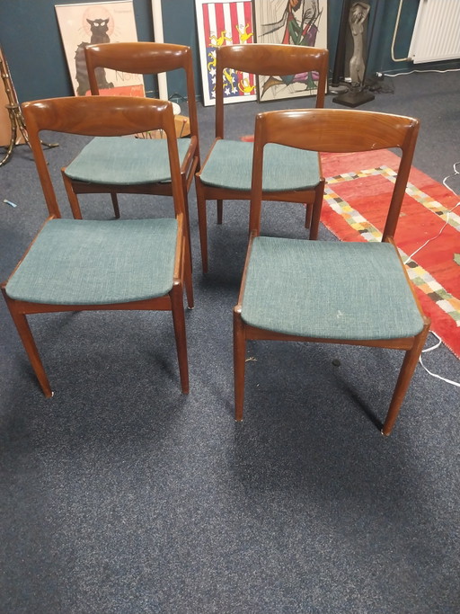 1 juego de 4 sillas de comedor Lübke de palisandro con tapicería azul, años 60. – eetkamerstoelen, Textile, Wood