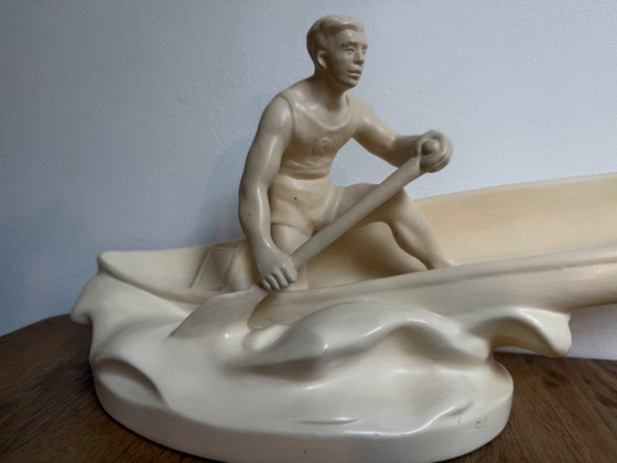 Jihokera Bechyne Sculpture Céramique Canoéiste Tchécoslovaquie 50 cm – Ceramic (photo 2 of 10)