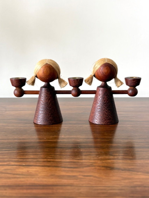 Retro teak candlestick/candle holder girls statue 60s