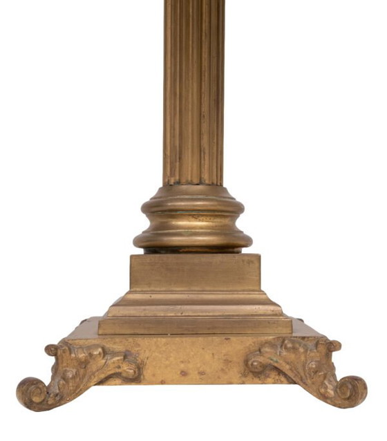 Stunning Tall chunky Bronze Corinthian Column Table Lamp with Bird Shade 1940s (photo 8 of 40)
