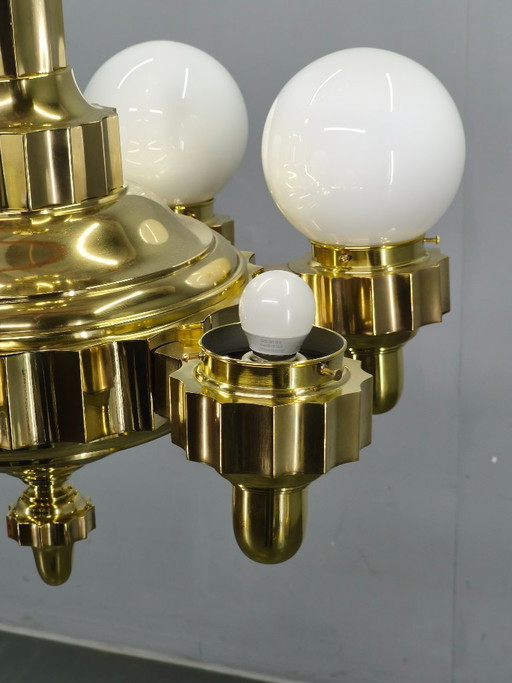 Lustre Art Déco tchèque en laiton à double position de bras, années 1930