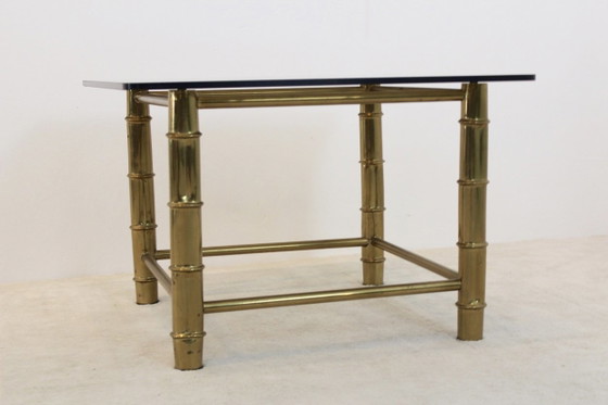 Faux Bamboo Brass Side- or Coffee Table, Metal, Hollywood Regency (photo 8 of 9)