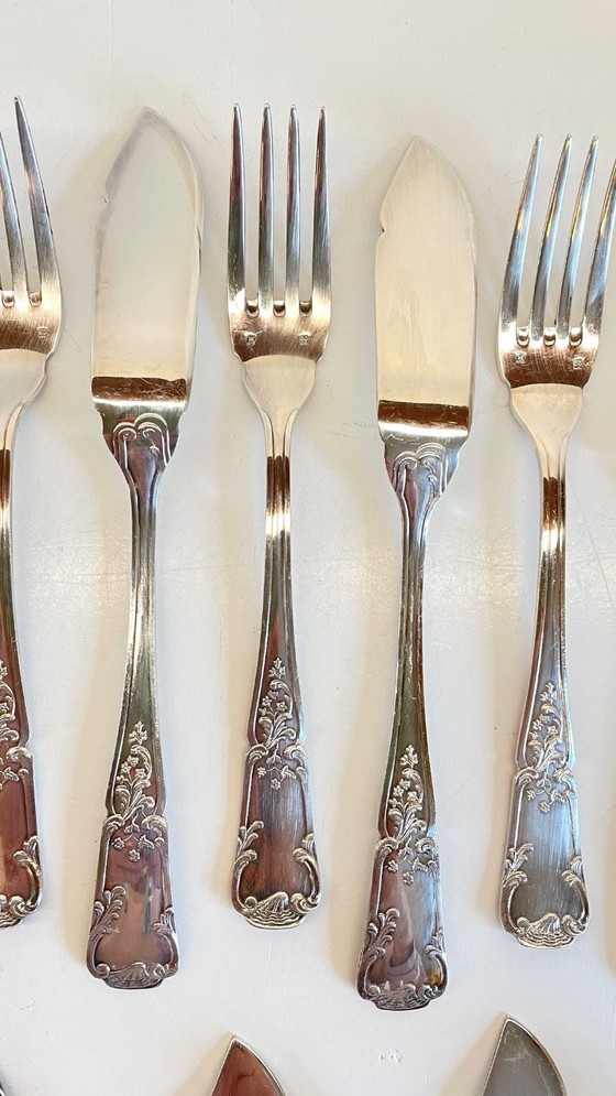 Image 1 of 12 Fourchettes 12 Couteaux à Poisson PLATIL Métal Argenté 