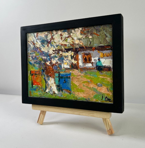 Image 1 of Original Oil Painting Summer House Landscape Old apple tree