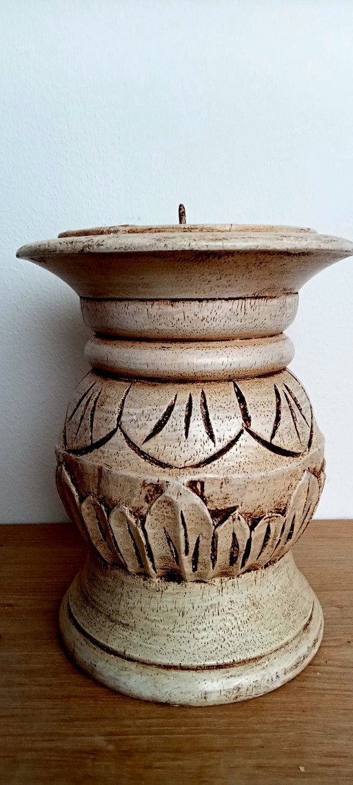 Bougeoir rustique en bois massif du Népal