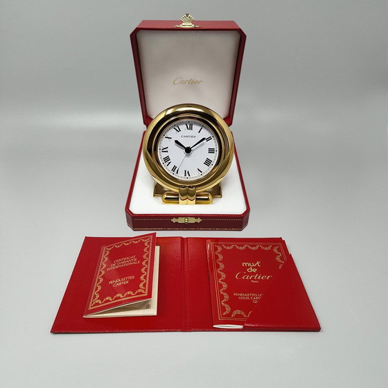 Image 1 of 1990s Gorgeous Cartier alarm clock pendulette "Colisee". Made in France