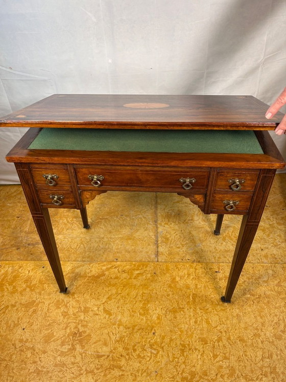 Image 1 of Antique Edwardian Rosewood Inlaid Desk / Transforming Games Table (1900–1910)  A Masterpiece of Dual-Function Design with Exquis