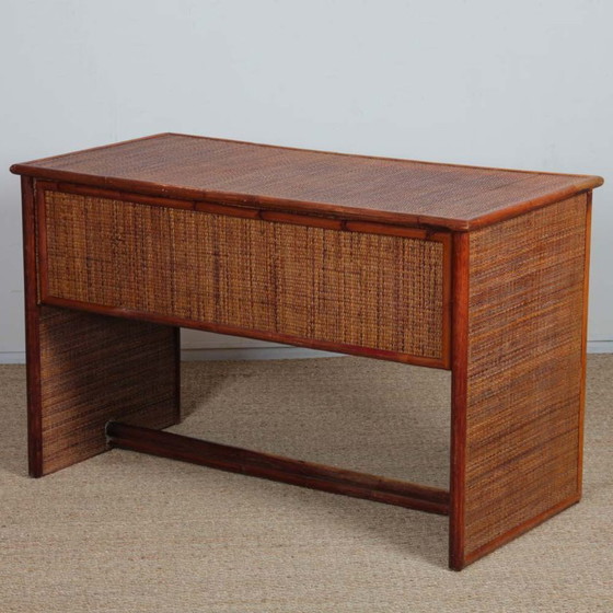 Image 1 of Vintage wicker, bamboo and brass desk by Dal Vera, 1970