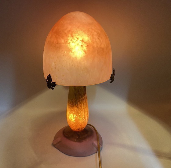 Image 1 of Art Deco Table Lamp Pink Marbled Glass – Vintage French Style
