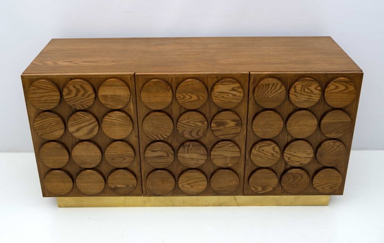 Image 1 of Brutalist Italian Chestnut Wood and Brass Bar Cabinet, 1970s