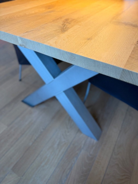 Image 1 of Tree trunk dining table 240 cm + 6 leather dining chairs