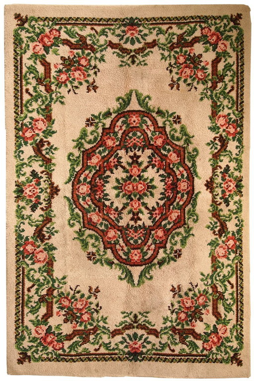 Vintage Belgian Savonnerie Rug 6.5'x9.8' - 1960s Garden Design (1C270)