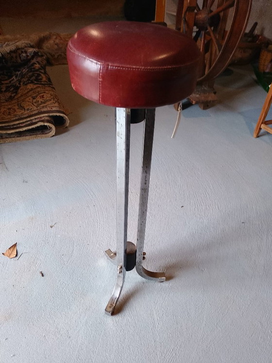 Image 1 of Sgabello vintage in similpelle e metallo cromato