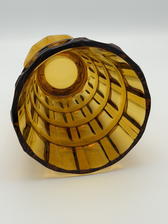 Image 1 of Vintage Amber Glass Vase – Mid Century Design – Heavy Pressed Glass