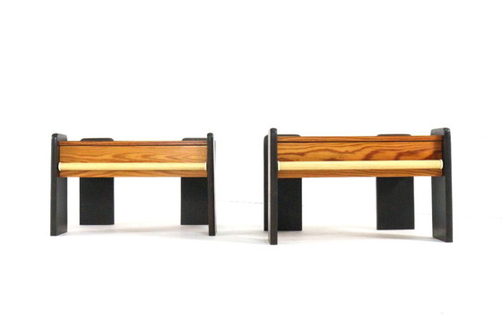 Image 1 of Set of 2 pine bedside tables vintage brutalist