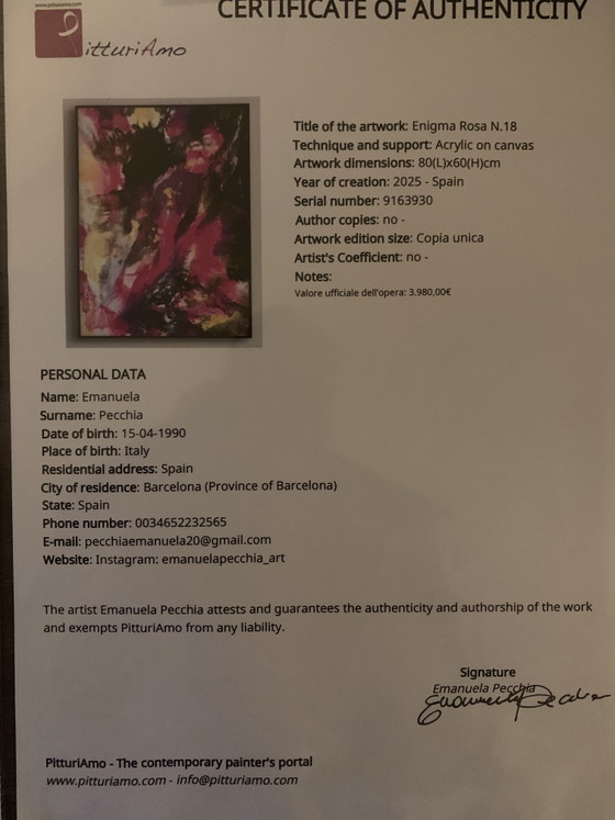 Enigma Rosa N.18 No Reserve - Emanuela Pecchia – Paintings & Drawings, Canvas (photo 7 of 7)