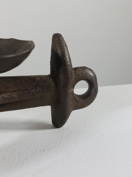 Image 1 of Vintage brutalist three-legged steel candlestick, one-of-a-kind piece